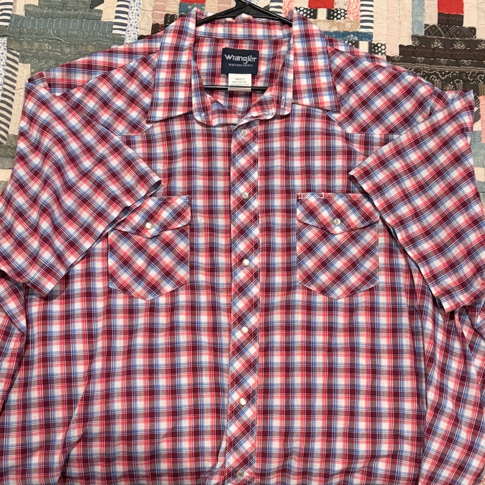 Wrangler Men's Red and Blue Checkered Shirt